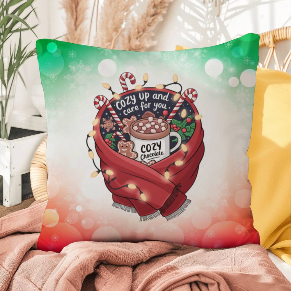 Cozy Up and Care for You Throw Pillow - Relaxing mental health themed holiday throw pillow