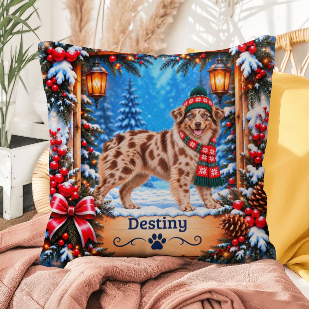 Australian Shepherd (Red Merle Coat) - Personalized Blue-Eyed Aussie Pillow for Cozy Winter Homes