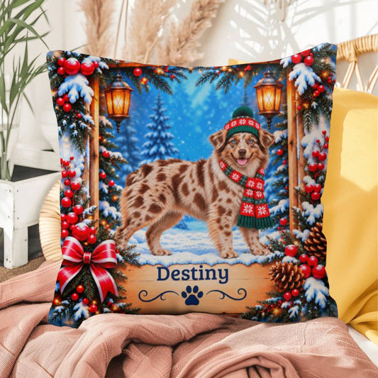 Australian Shepherd (Red Merle Coat) - Personalized Blue-Eyed Aussie Pillow for Cozy Winter Homes - MySisterIsAsurvor