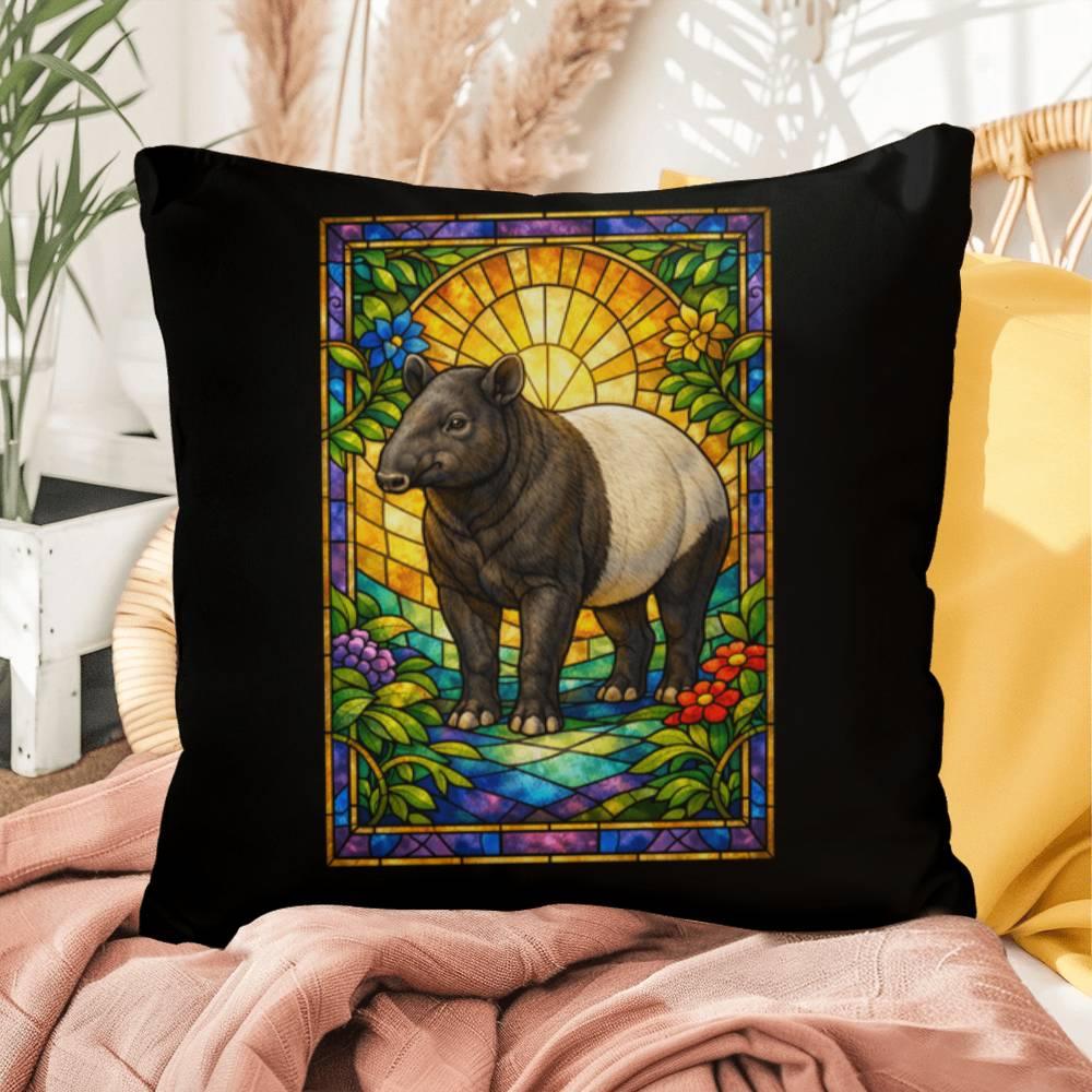 Shop our tapir stained glass style throw pillow featuring the 16" x 16" style option from MySisterIsASurvivor.