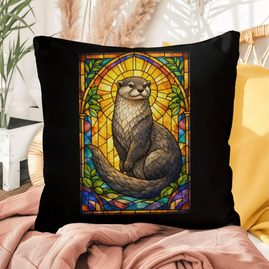 Shop our otter stained glass style throw pillow featuring the 16" x 16" style option from MySisterIsASurvivor.