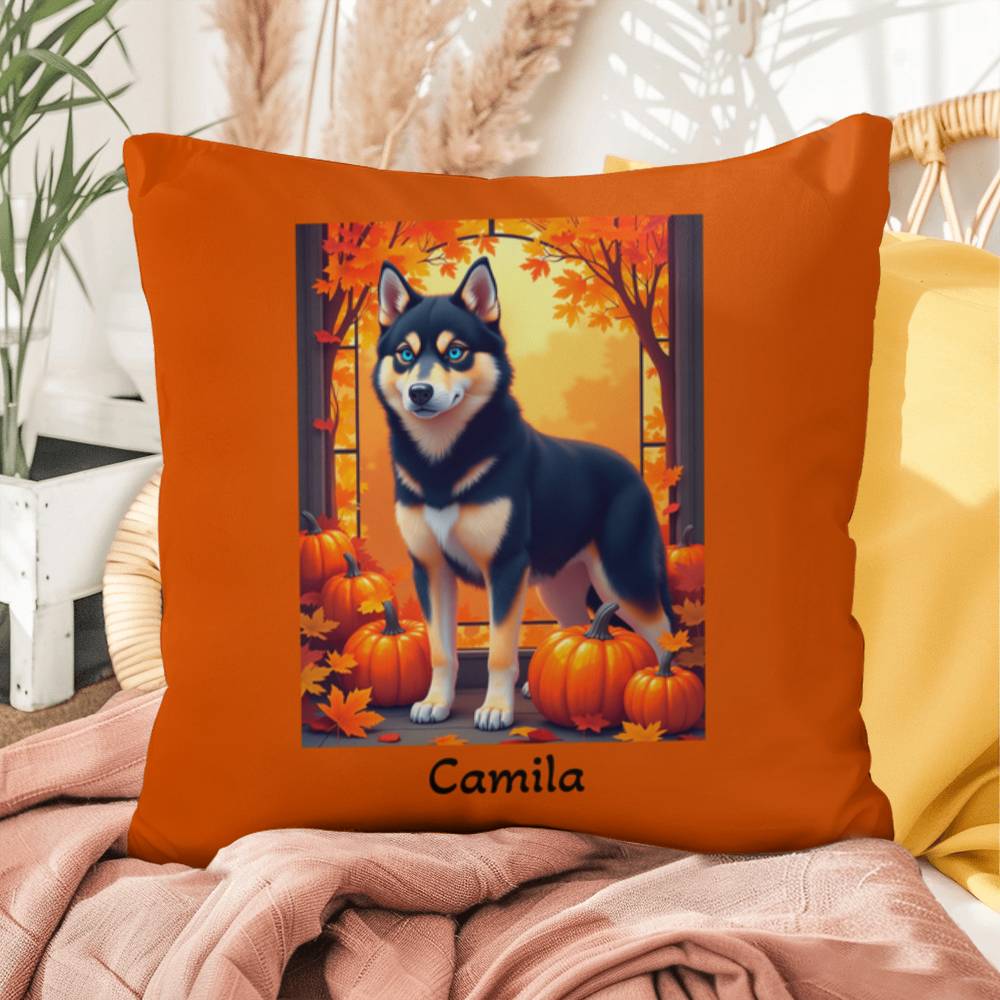 Siberian Husky Black & Tan Coat (Blue Eyes) Pillow, Personalized Indoor Dog Cushion for Husky Fans