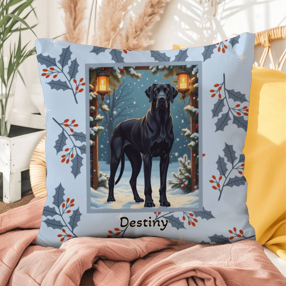 Great Dane Black Pillow - Gentle Giant throw pillow, winter Great Dane home decor, cozy dog accent