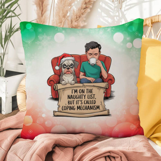 I’m on the Naughty List (Man and Dog) Throw Pillow - Funny holiday Christmas décor pillow