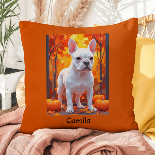 White French Bulldog pillow, personalized indoor outdoor dog cushion, custom Frenchie decor - MySisterIsASurvivor