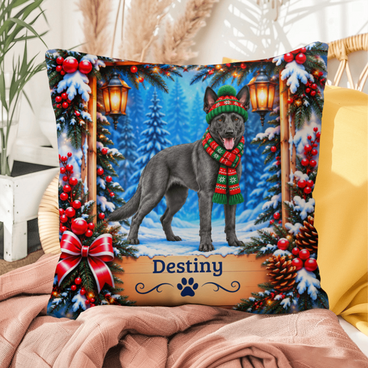 Belgian Malinois (Blue Slate Coat) - Personalized Winter Forest Pillow, Custom Dog Name Gift - MySisterIsAsurvor