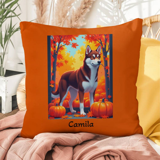Dark Red and White Husky amber eyes pillow, personalized indoor outdoor dog cushion for Husky fans - MySisterIsASurvivor
