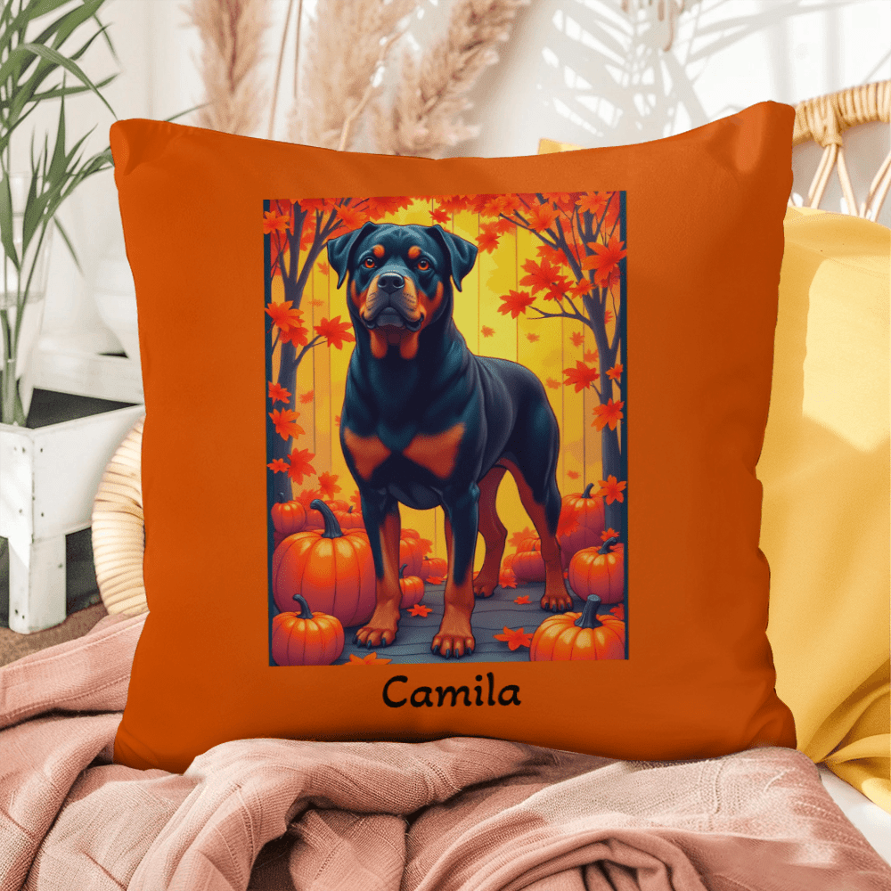 Black and Mahogany Rottweiler pillow, durable indoor outdoor personalized cushion for Rottie fans - MySisterIsASurvivor