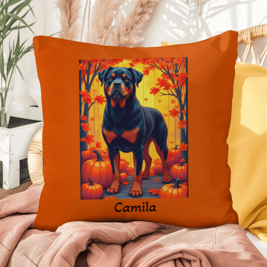 Black and Mahogany Rottweiler pillow, durable indoor outdoor personalized cushion for Rottie fans - MySisterIsASurvivor