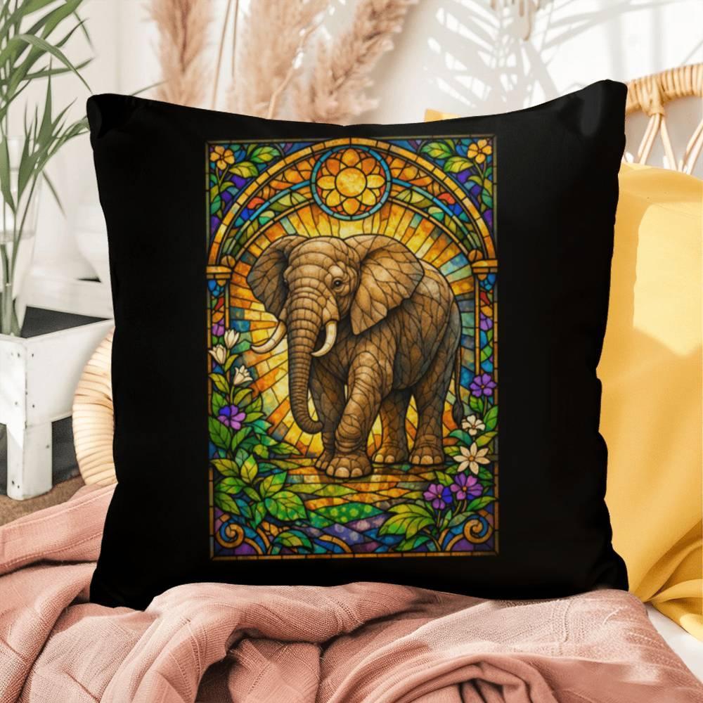 Shop our elephant stained glass style throw pillow featuring the 16" x 16" style option from MySisterIsASurvivor.
