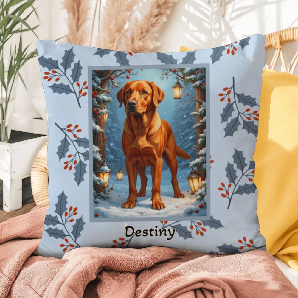 Labrador Retriever Fox Red Pillow - Winter Lab pillow, festive dog home decor, personalized throw accent