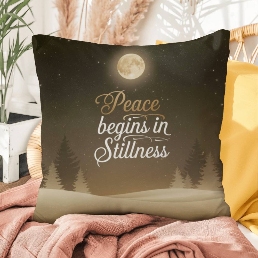 Peace Begins in Stillness Throw Pillow - Mindful Christmas décor for calm and inner peace