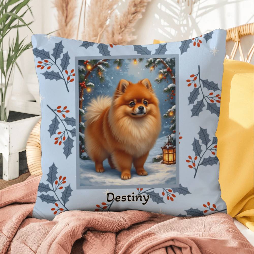 Pomeranian Orange Pillow - Festive Pom throw pillow, holiday dog pillow, cozy home accent