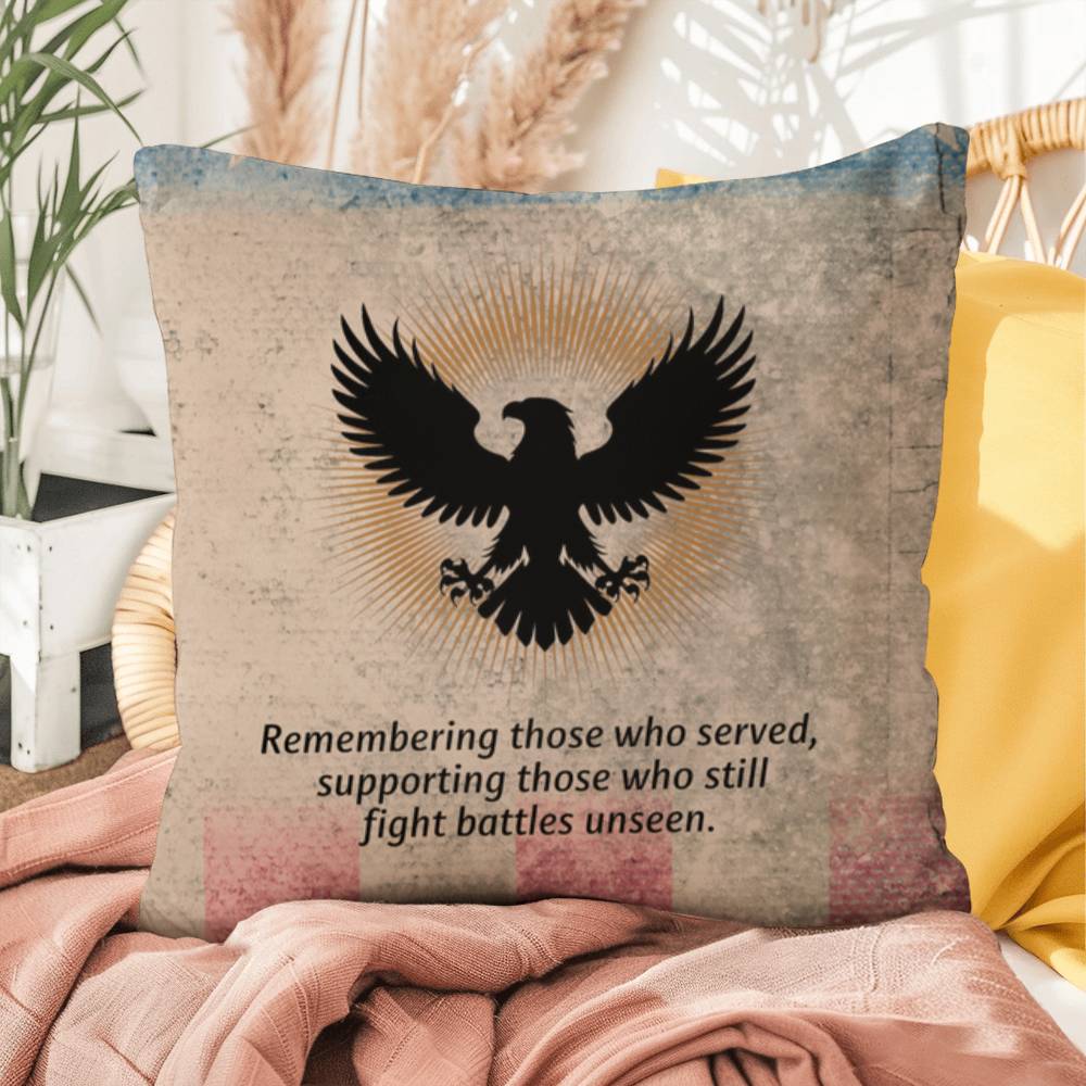 Remembering Those Who Served Indoor/Outdoor Pillow: Resilient Comfort - Mental Health & Memorial Tribute