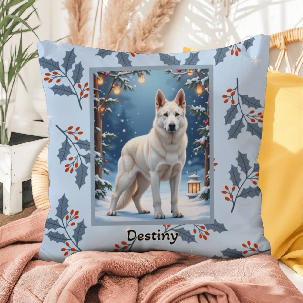 German Shepherd White Pillow - Cozy Shepherd throw pillow, indoor winter dog pillow, personalized accent