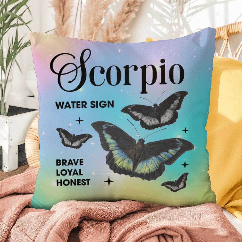 Scorpio Butterfly Indoor/Outdoor Pillow – Zodiac Astrology Decor, Boho Accent for Home & Patio