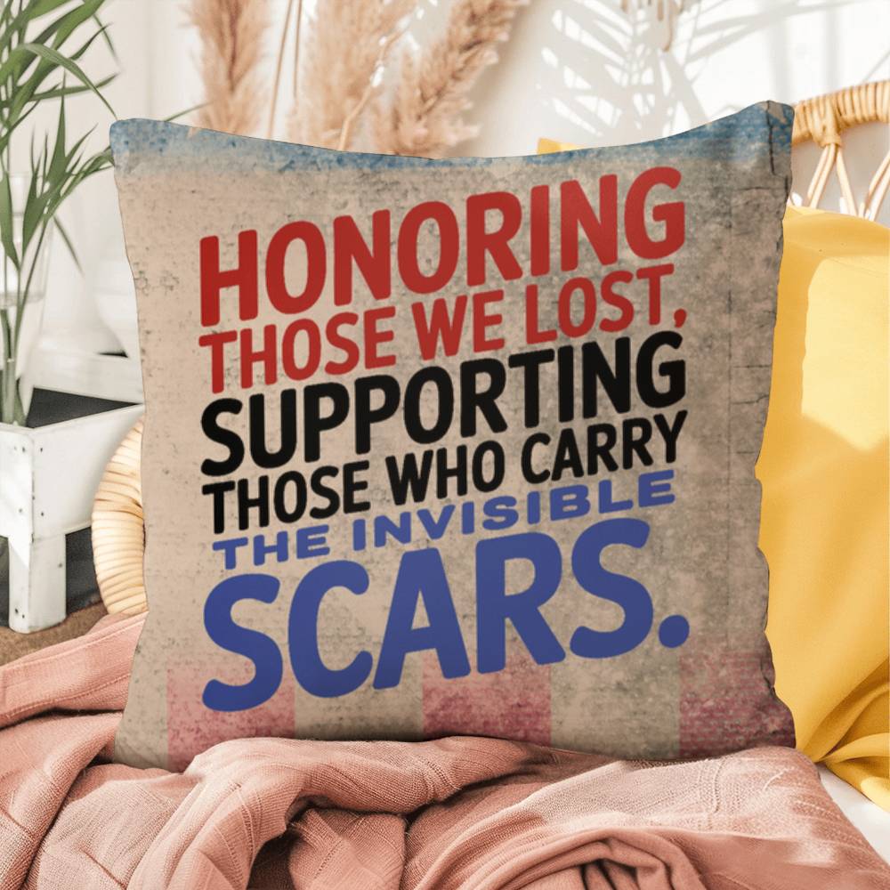 Honoring Those We Lost custom tribute pillow for military remembrance, Memorial Day, and PTSD mental health support