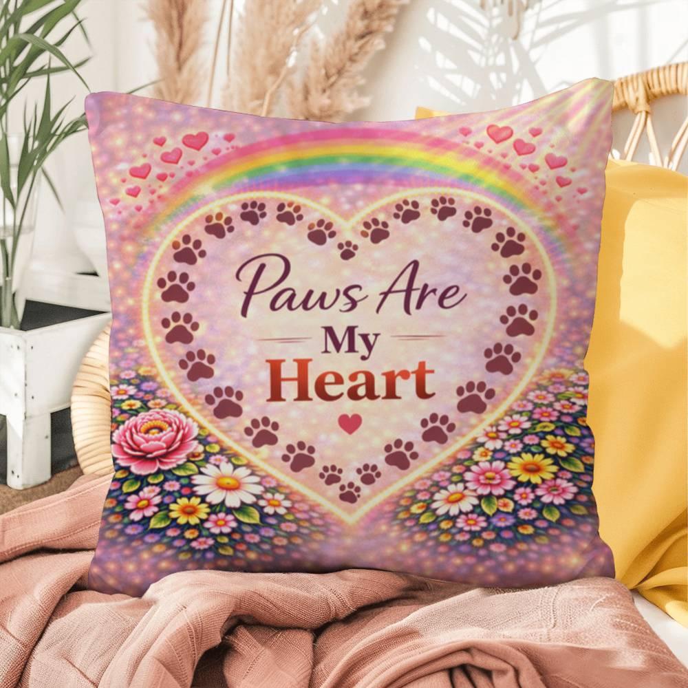 Shop our premium paws are my heart throw pillow from MySisterIsASurvivor.