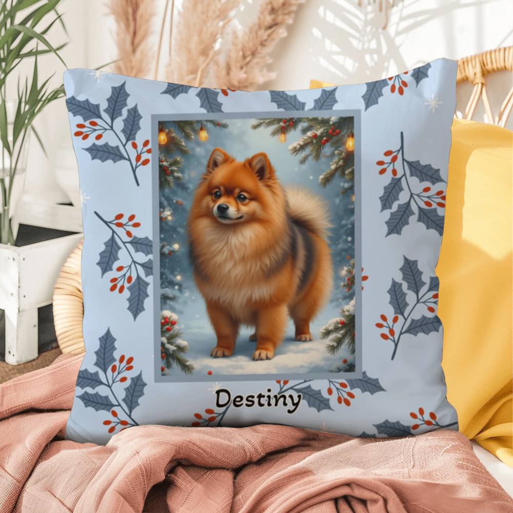 Pomeranian Orange Sable Pillow - Winter Pom throw pillow, seasonal dog decor, cozy indoor accent