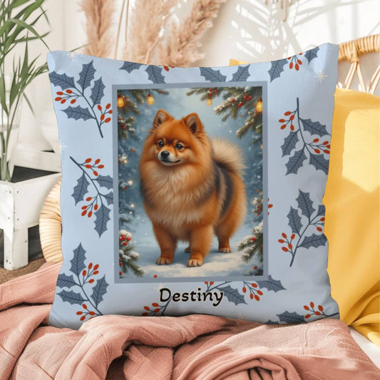 Pomeranian Orange Sable Pillow - Winter Pom throw pillow, seasonal dog decor, cozy indoor accent