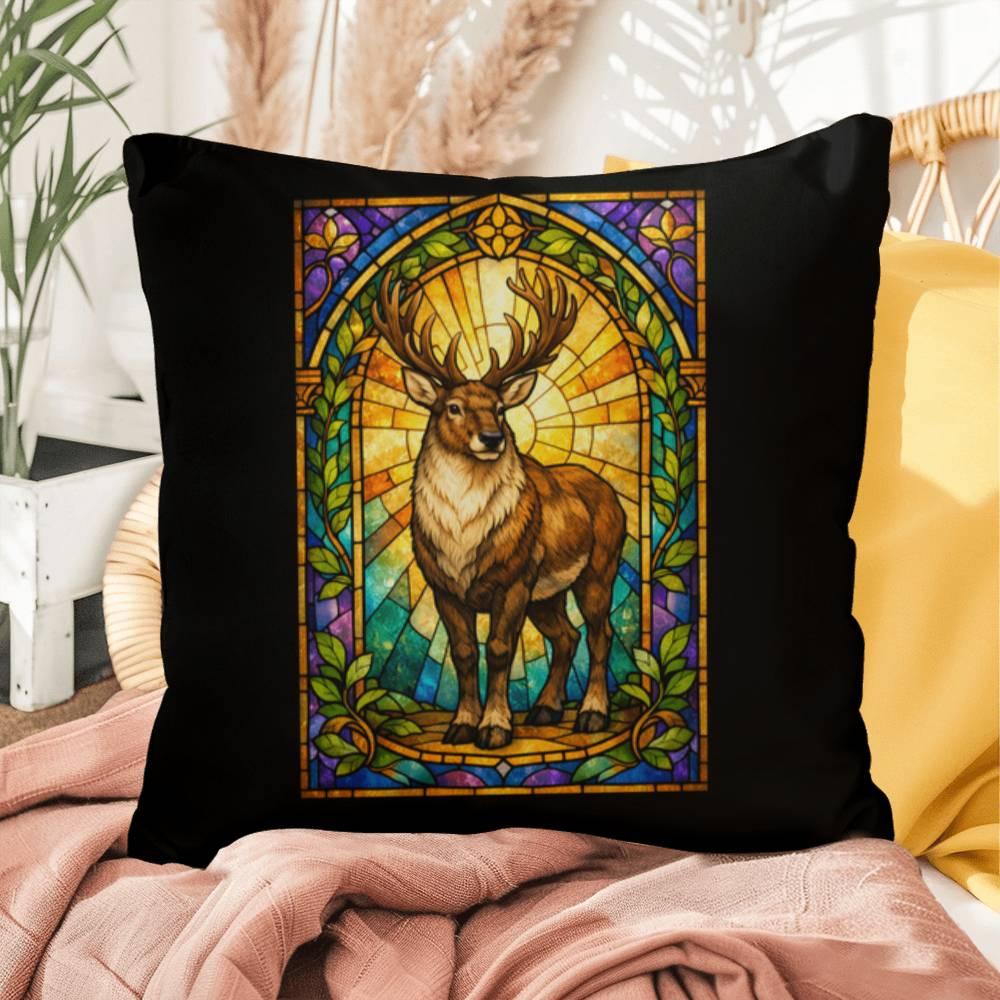 Shop our reindeer stained glass style throw pillow featuring the 16" x 16" style option from MySisterIsASurvivor.