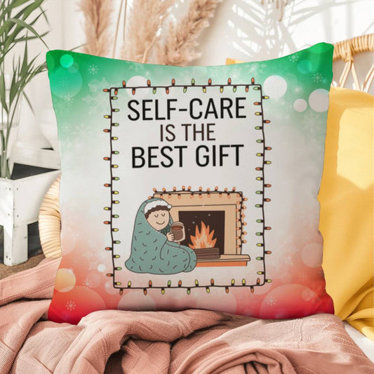 Self-Care is the Best Gift Throw Pillow - Holiday mental health cozy decorative Christmas pillow