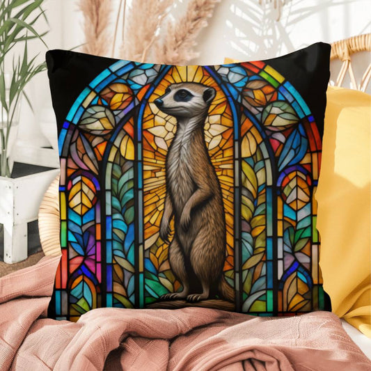 Meerkat stained glass throw pillow, desert wildlife decor, indoor outdoor home accent pillow