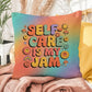 Shop our self care is my jam indoor outdoor pillow featuring the 16" x 16" style option from MySisterIsASurvivor.
