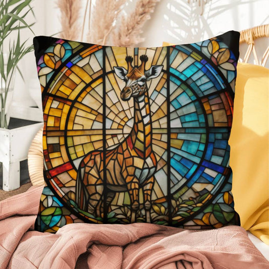 Giraffe stained glass throw pillow, jungle animal wildlife decor, indoor outdoor home accent