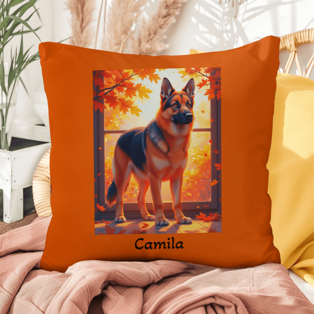 Black and Red German Shepherd pillow, custom indoor outdoor dog cushion for home and patio - MySisterIsASurvivor
