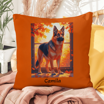 Black and Red German Shepherd pillow, custom indoor outdoor dog cushion for home and patio - MySisterIsASurvivor