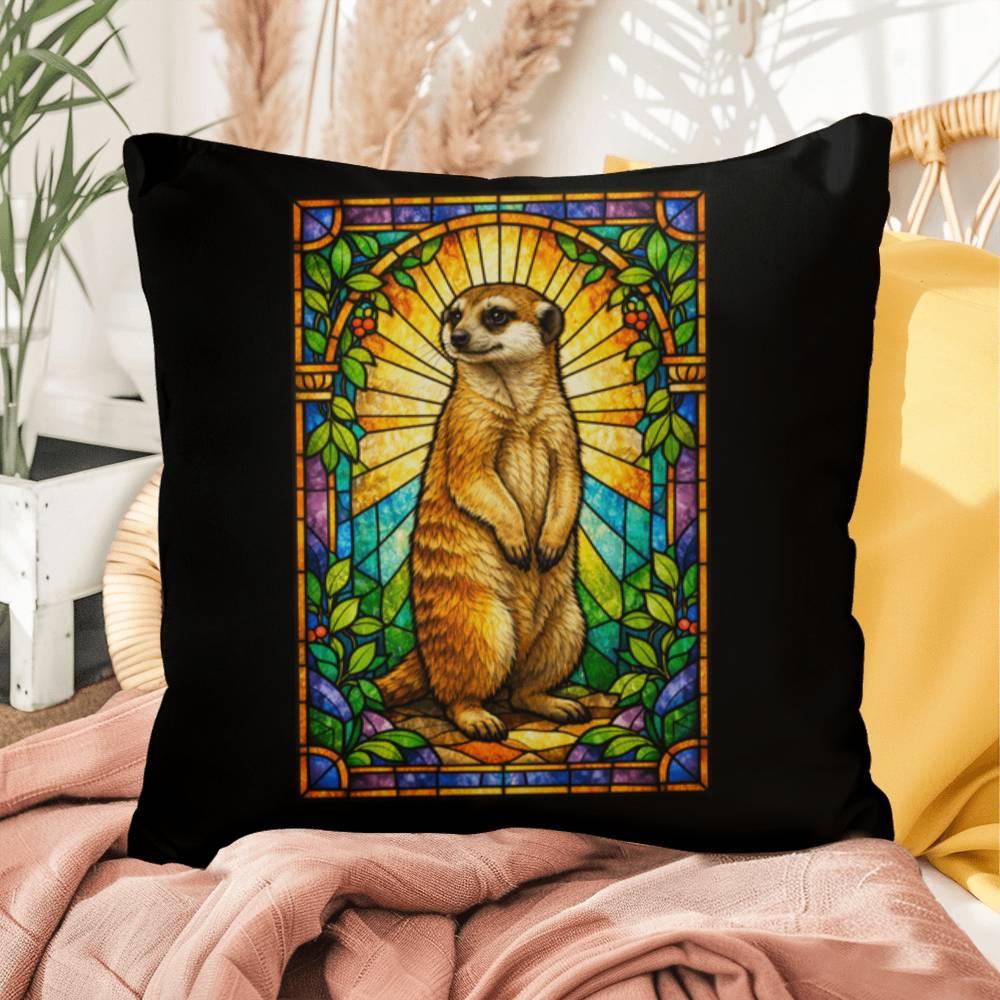 Shop our meerkat stained glass style throw pillow featuring the 16" x 16" style option from MySisterIsASurvivor.