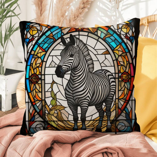 Zebra stained glass throw pillow, safari wildlife home decor, indoor outdoor accent cushion