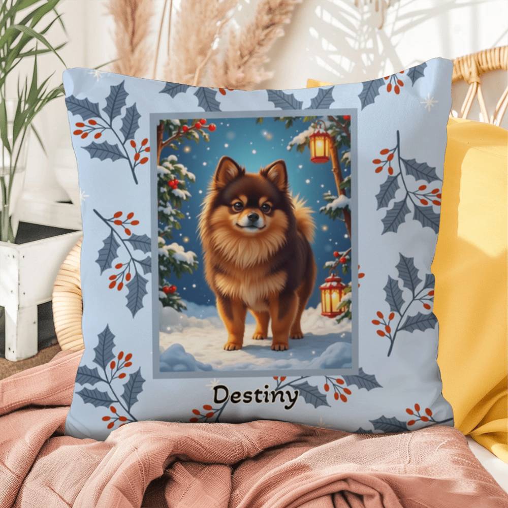 Pomeranian Chocolate & Tan Pillow - Winter Pom pillow, festive dog lover throw, indoor accent decor