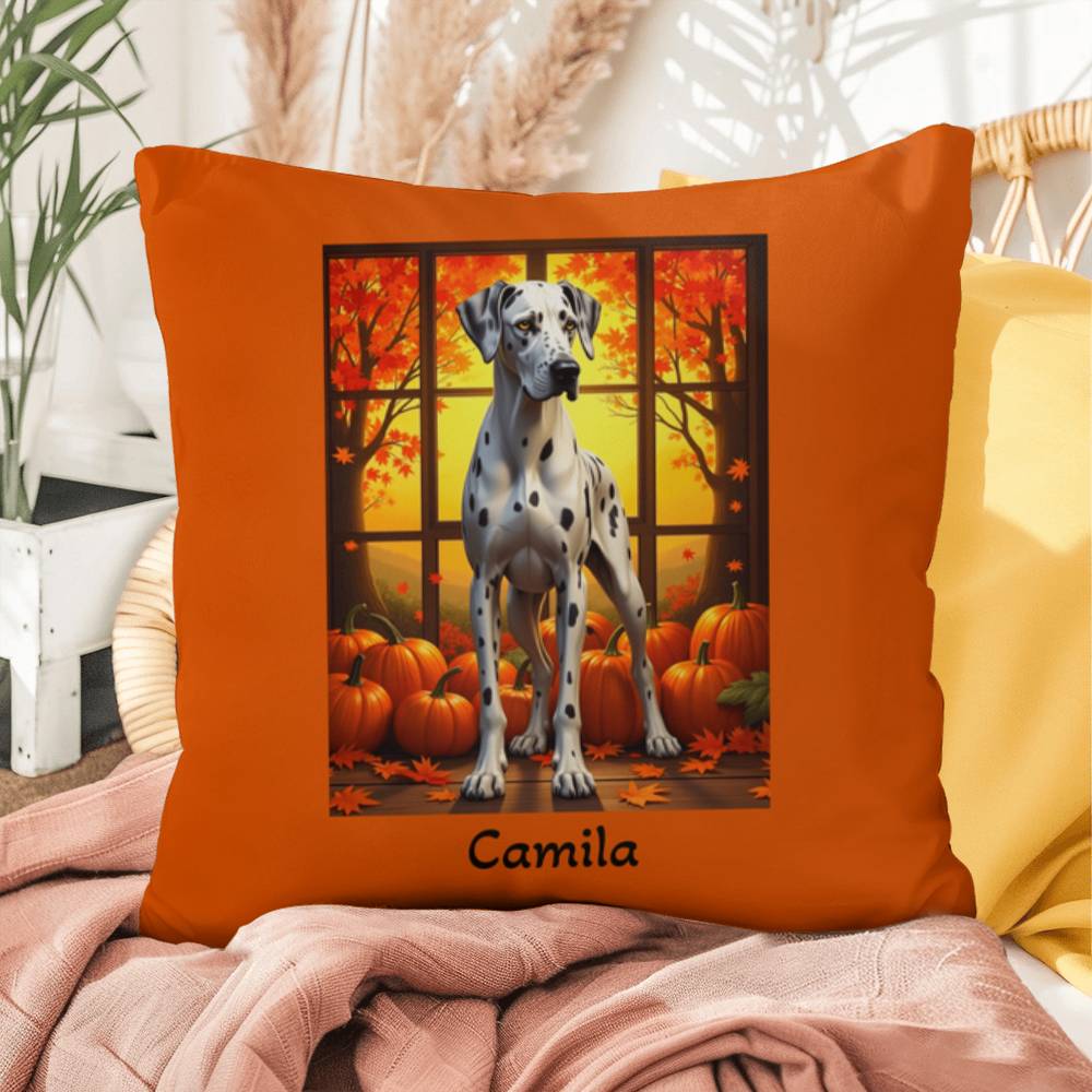 Great Dane (Harlequin) Throw Pillow - Personalized Indoor/Outdoor Dog Cushion, Gentle Giant Gift