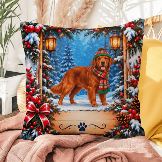 Golden Retriever (Red Field Coat) - Personalized Winter Forest Pillow, Custom Dog Name Gift - MySisterIsAsurvor