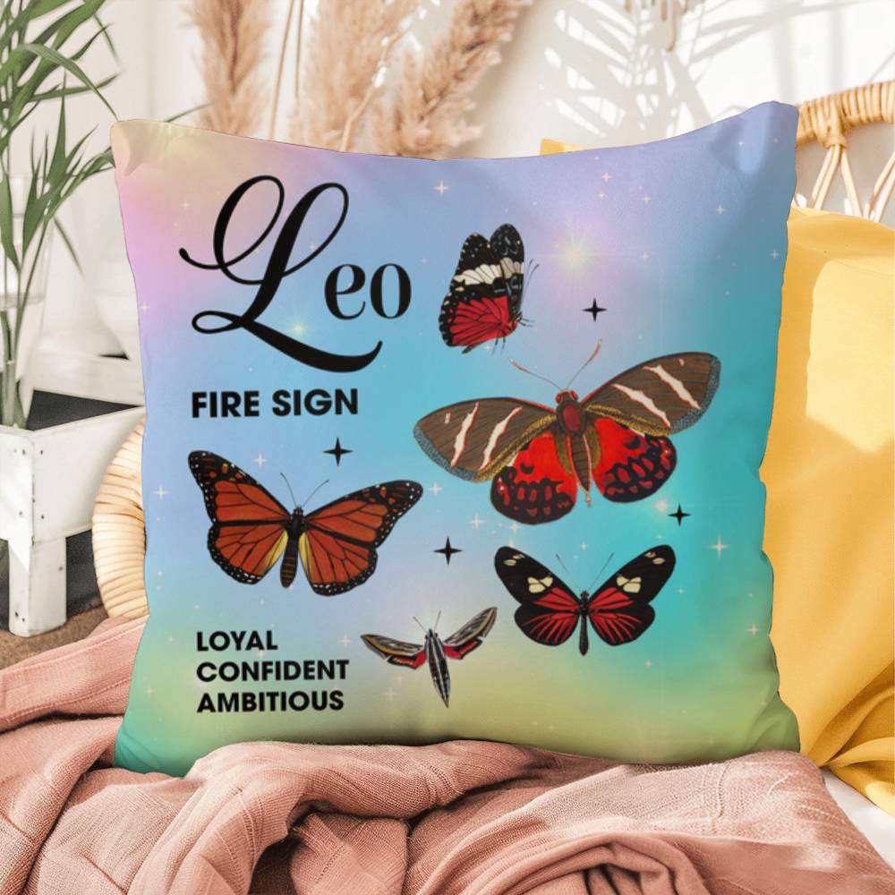 Leo Butterfly Indoor/Outdoor Pillow – Zodiac Astrology Decor, Boho Accent for Home & Patio