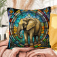 Elephant stained glass throw pillow, safari wildlife home decor, indoor outdoor accent cushion