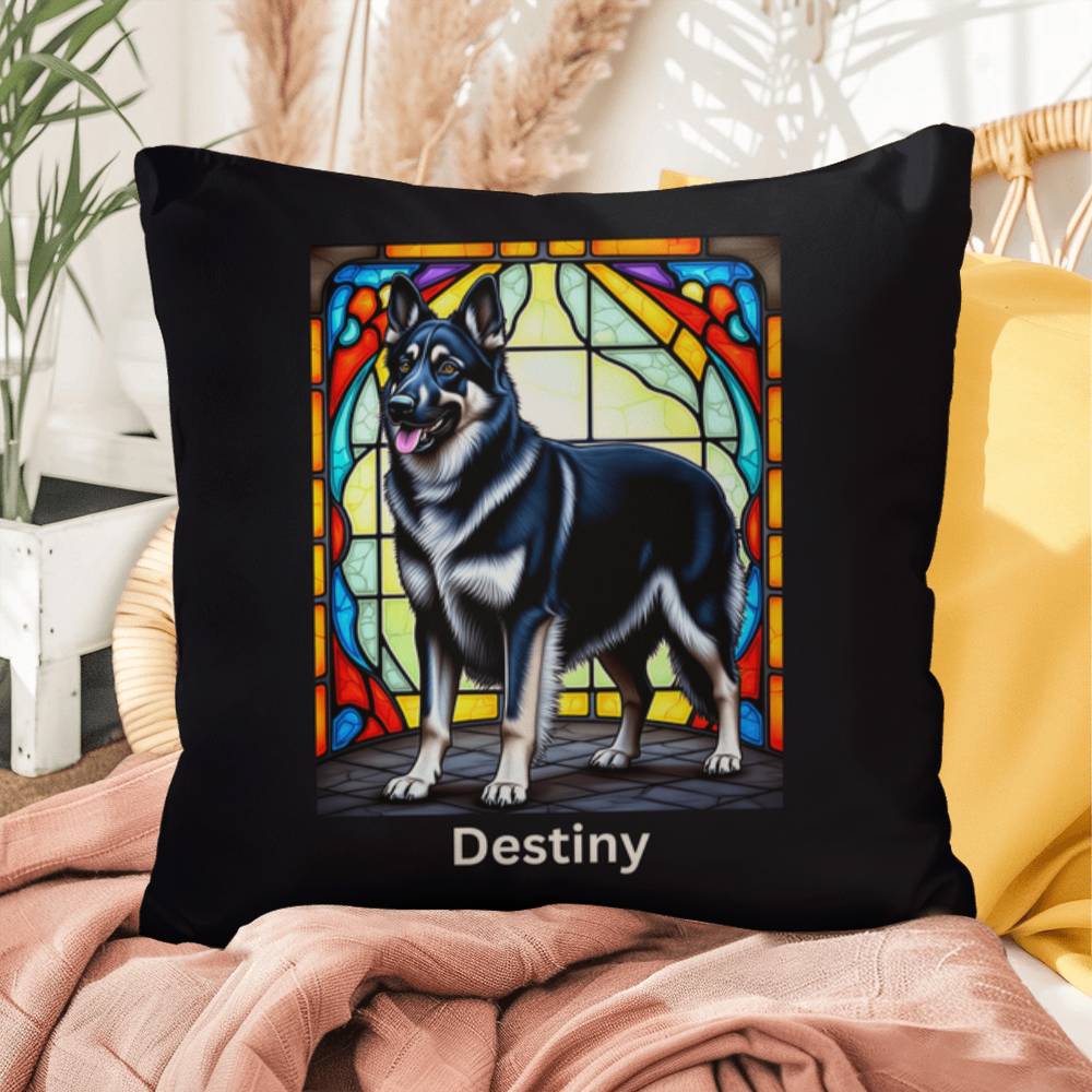 German Shepherd (Black and Silver) Indoor/Outdoor Pillow - Personalized Stained Glass Dog Tribute & Comfort Gift