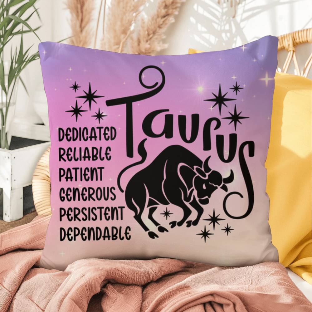 Taurus Indoor/Outdoor Pillow – Zodiac Astrology Decor, Boho Accent for Home & Patio