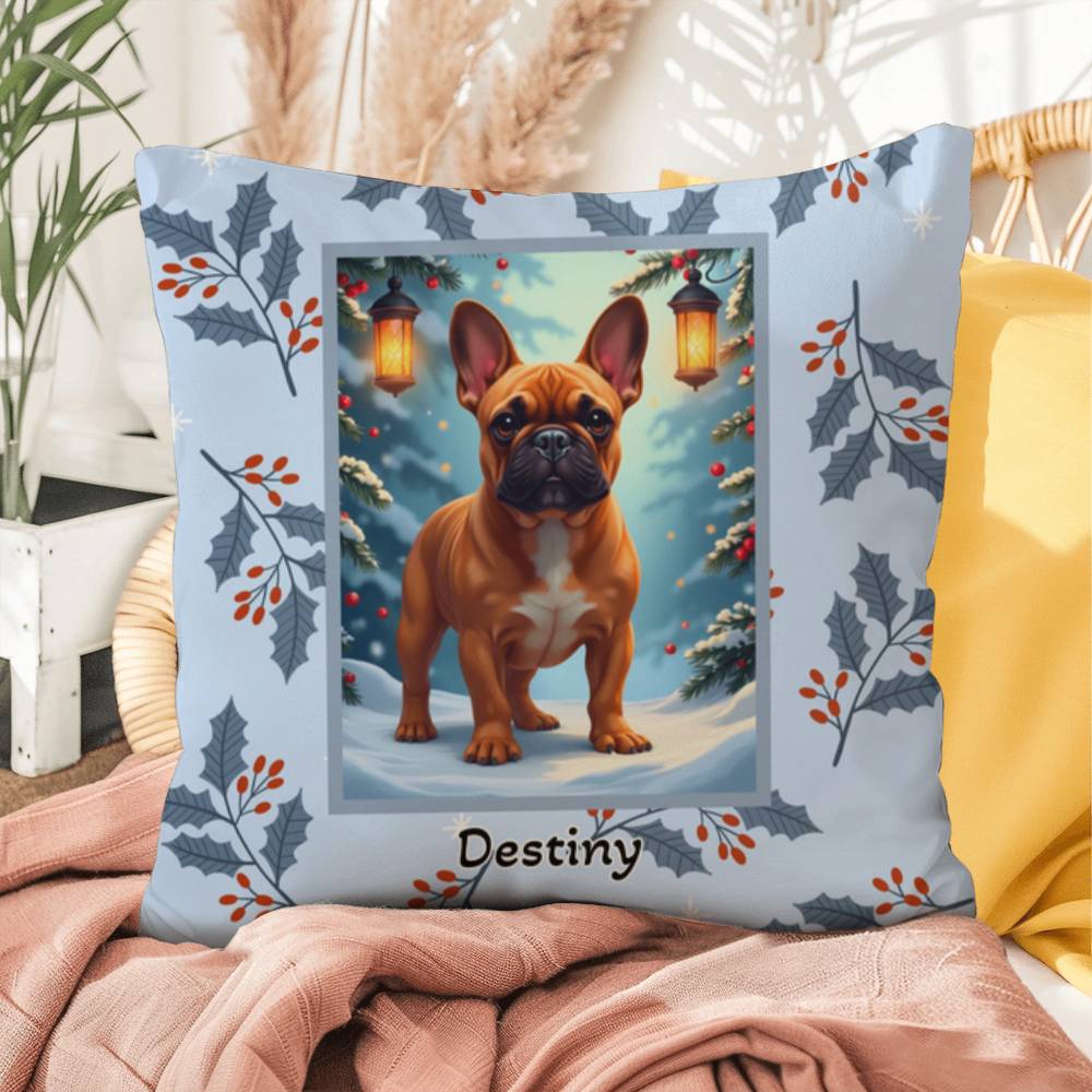 French Bulldog Red Fawn Pillow - Festive French Bulldog pillow, winter dog decor, personalized accent