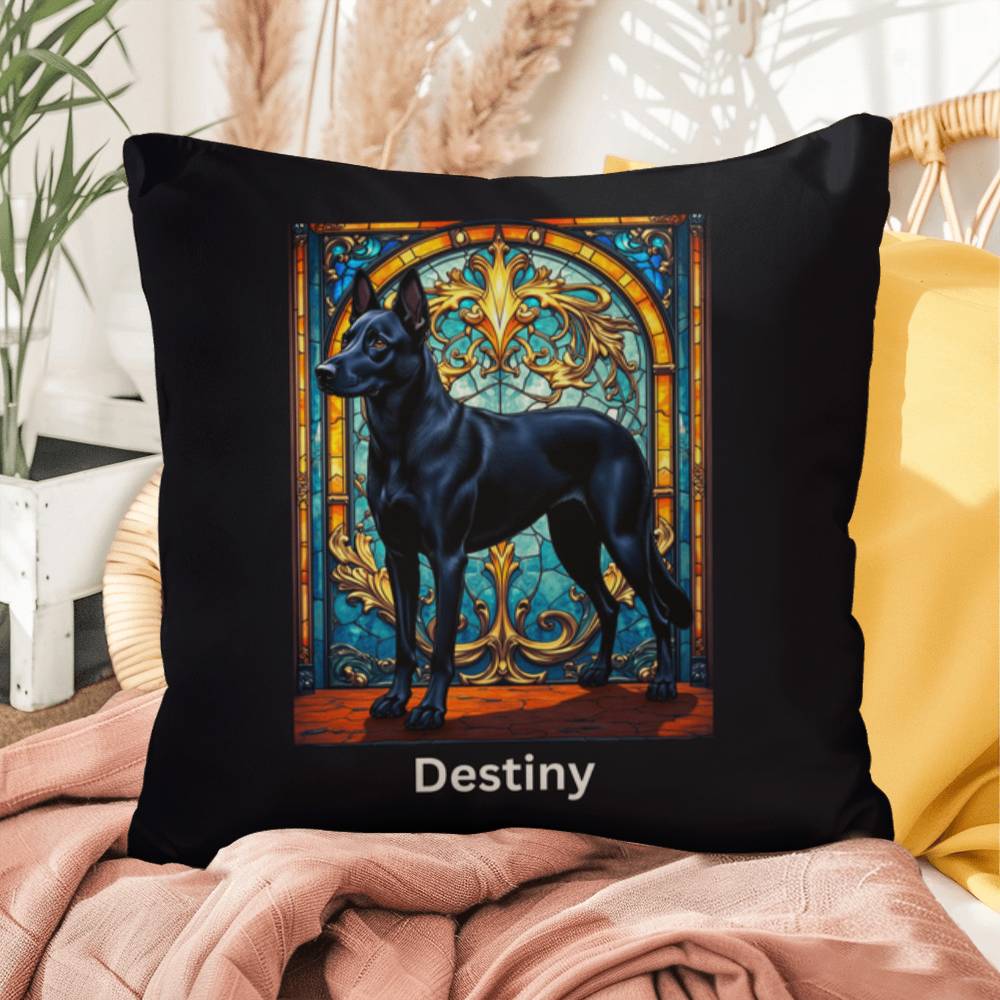 Belgian Malinois (Black) Indoor/Outdoor Pillow - Personalized Stained Glass Dog Tribute & Comfort Gift