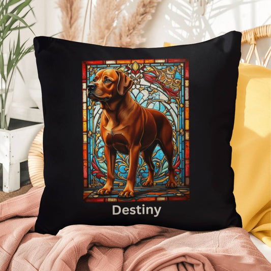 Rottweiler (Red) Indoor/Outdoor Pillow - Personalized Stained Glass Dog Tribute & Comfort Gift