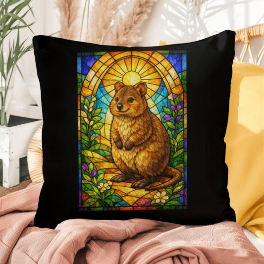 Shop our quokka stained glass style throw pillow featuring the 16" x 16" style option from MySisterIsASurvivor.