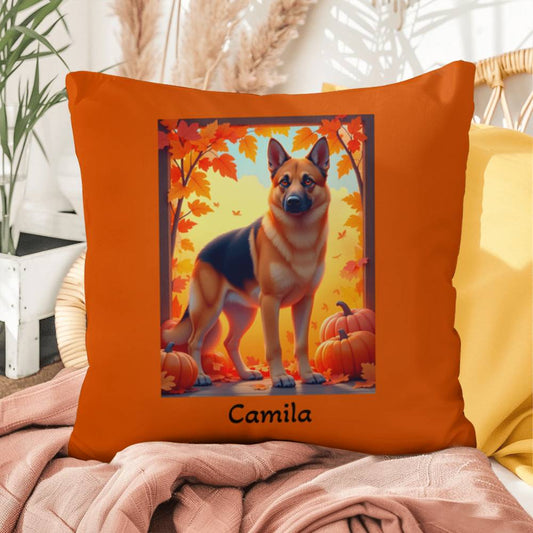 Black and Tan German Shepherd pillow, custom indoor outdoor dog cushion, personalized home accent - MySisterIsASurvivor