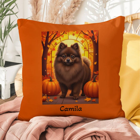 Chocolate Pomeranian indoor outdoor pillow, custom dog cushion, cozy pet lover home accent
