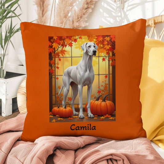Great Dane White Coat Throw Pillow, Personalized Indoor Outdoor Dog Cushion, Gentle Giant Gift