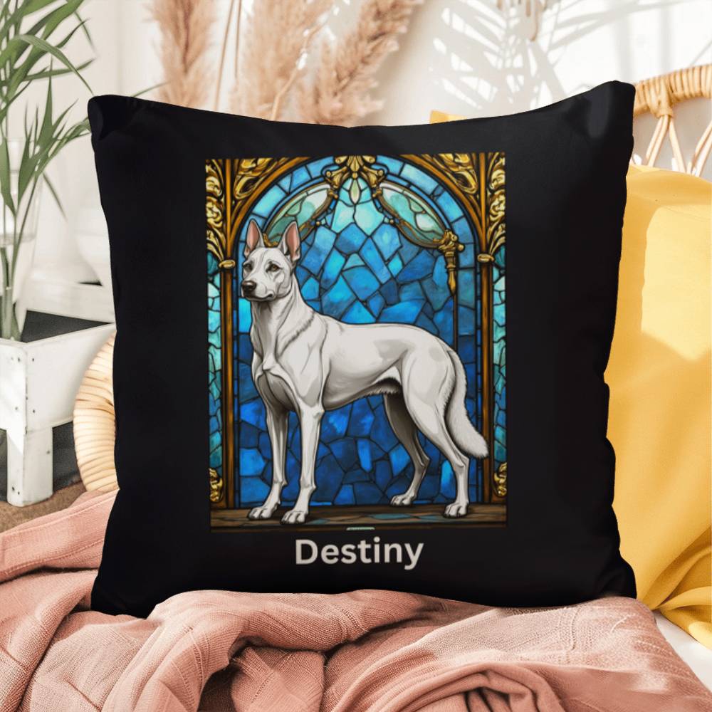 Belgian Malinois (White) Indoor/Outdoor Pillow - Personalized Stained Glass Dog Tribute & Comfort Gift