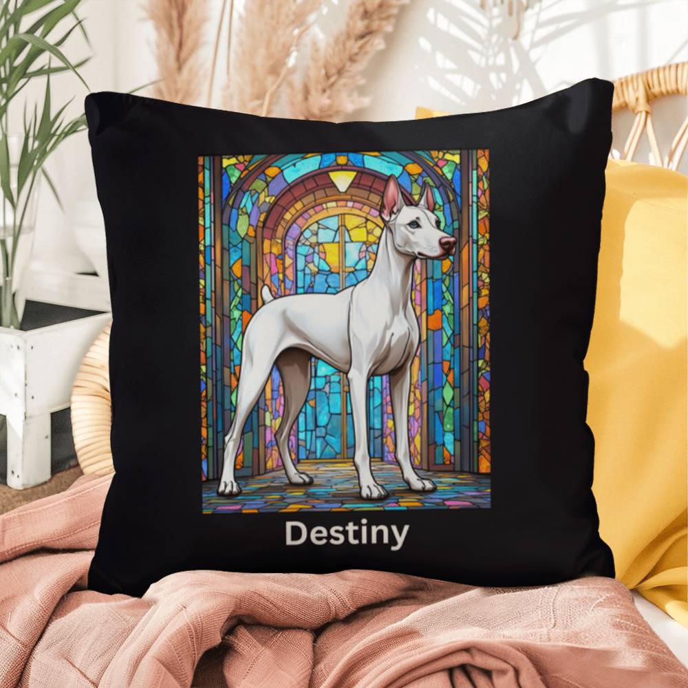 Doberman Pinscher (White) Indoor/Outdoor Pillow - Personalized Stained Glass Dog Tribute & Comfort Gift
