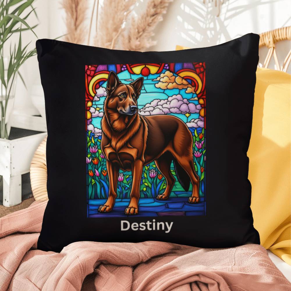 German Shepherd (Liver) Indoor/Outdoor Pillow - Personalized Stained Glass Dog Tribute & Comfort Gift